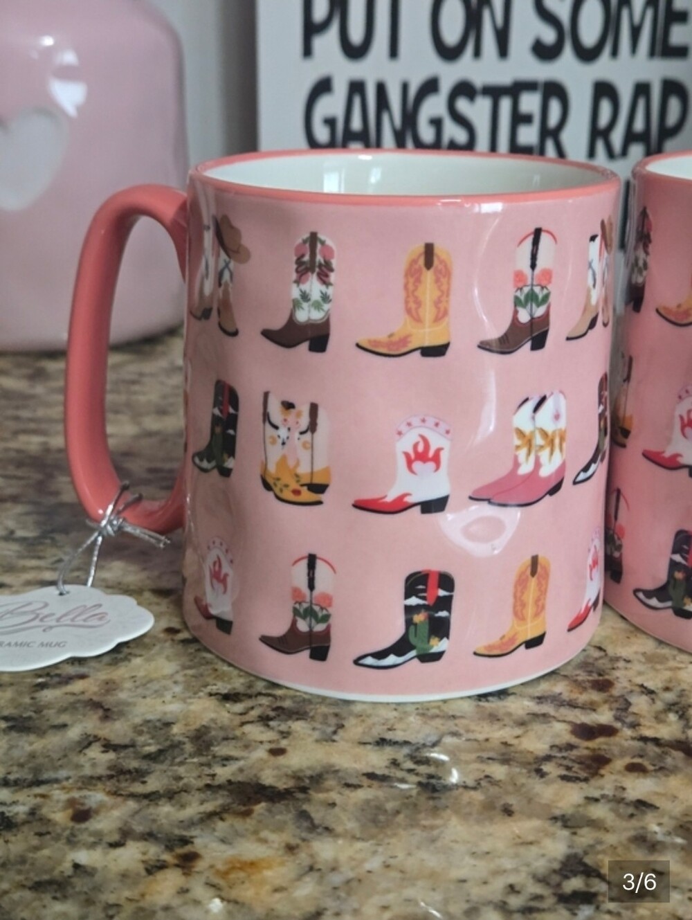 1 Pink Cowboy Boot Pattern Ceramic Mug, Pink,  Multicolor